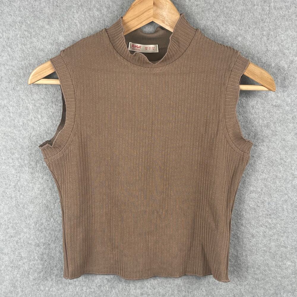 Romwe Brown Ribbed Crop Top Size XSmall
